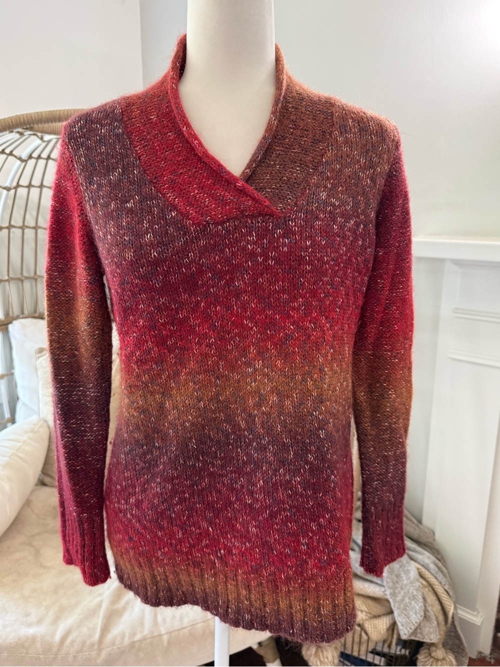 Coldwater Creek Wool Blend Ombre Shawl Collar Sweater Size Large Boho Artsy